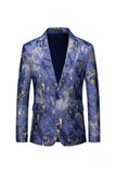 Blazer ajusté ajusté à un bouton imprimé bleu à un bouton