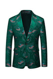 Blazer Floral Vert Foncé à Revers Cranté Un Bouton Pour Homme