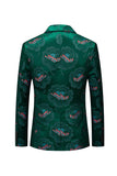 Blazer Floral Vert Foncé à Revers Cranté Un Bouton Pour Homme