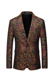 Blazer ajusté à revers cranté floral marron pour homme
