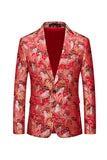 Blazer Homme à un bouton ajusté à revers cranté floral rouge