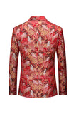 Blazer Homme à un bouton ajusté à revers cranté floral rouge