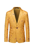 Blazer Homme Floral Jaune à Un Bouton Revers Boutons