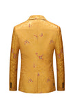 Blazer Homme Floral Jaune à Un Bouton Revers Boutons