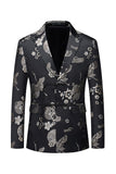 Blazer noir à revers fleuri pour homme