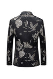 Blazer noir à revers fleuri pour homme
