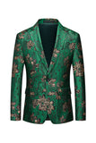 Blazer Homme Floral Vert À Revers Cranté Un Bouton