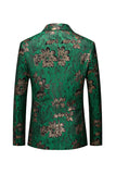 Blazer Homme Floral Vert À Revers Cranté Un Bouton