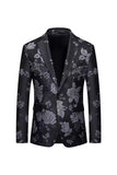 Blazer noir à un bouton à revers floral pour homme