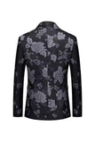 Blazer noir à un bouton à revers floral pour homme