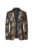 Blazer de bal pour homme noir doré à simple boutonnage cranté imprimé