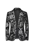 Blazer de bal pour homme noir doré à simple boutonnage cranté imprimé