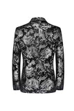 Blazer de bal pour homme noir doré à simple boutonnage cranté imprimé