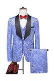 Violet simple boutonnage châle revers imprimé 3 pièces costumes de bal pour hommes