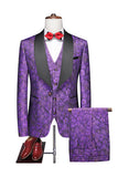 Violet simple boutonnage châle revers imprimé 3 pièces costumes de bal pour hommes