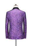 Violet simple boutonnage châle revers imprimé 3 pièces costumes de bal pour hommes