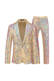 Champagne Sequin Simple Boutonnage Cranté Revers Imprimé 2 Pièces Costumes de Bal Homme
