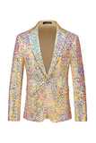 Champagne Sequin Simple Boutonnage Cranté Revers Imprimé 2 Pièces Costumes de Bal Homme