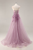 Gris violet perlé Corset Applique Robe De Soirée longue avec fente