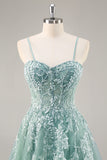 Gris violet perlé Corset Applique Robe De Soirée longue avec fente