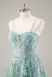 Gris violet perlé Corset Applique Robe De Soirée longue avec fente