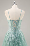 Gris violet perlé Corset Applique Robe De Soirée longue avec fente