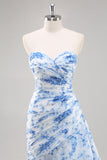 Robe de soirée florale sirène blanche et bleue