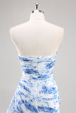 Robe de soirée florale sirène blanche et bleue