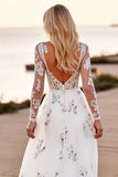 A Line Robe de mariée blanche appliquée à manches longues