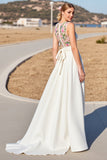 Floral A Line Col Rond Robe de mariée blanche longue