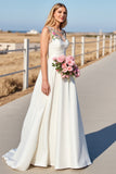 Floral A Line Col Rond Robe de mariée blanche longue