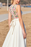 Floral A Line Col Rond Robe de mariée blanche longue
