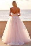 Fard à joues hors de l’épaule Tulle balayage traîne Robe de mariée bohème avec appliques