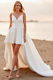 Robe de mariée bohème blanche à col en V trapèze