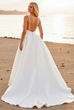 Robe de mariée bohème blanche à col en V trapèze