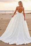 Robe de mariée bohème blanche à col en V trapèze
