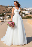 Robe de mariée blanche en tulle à balayage avec dentelle