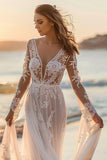 Robe de mariée en tulle blanc Boho Sweep Train avec appliques