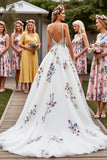 Tulle blanc Une ligne dos nu longueur sol robe de mariée avec broderie