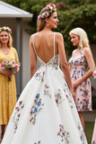 Tulle blanc Une ligne dos nu longueur sol robe de mariée avec broderie