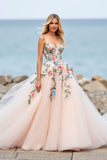 Blush Robe de bal Tulle Boho Sweep Train Robe de mariée avec appliques