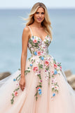 Blush Robe de bal Tulle Boho Sweep Train Robe de mariée avec appliques