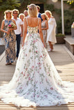Robe de mariée A Line White Sweep Train avec broderie