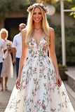 Robe de mariée A Line White Sweep Train avec broderie