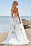 Robe de mariée en tulle blanc une ligne Boho Sweep Train avec appliques