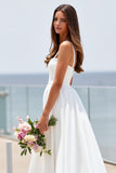 Robe de mariée à col carré blanc une ligne Boho Sweep Train