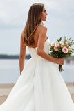 Robe de mariée en tulle blanc Sweetheart une ligne Boho Sweep Train
