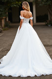 Robe de mariée en tulle blanc une ligne Boho Sweep Train avec appliques de dentelle