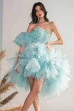 Robe de bal à une épaule en tulle vert clair avec perles