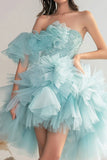 Robe de bal à une épaule en tulle vert clair avec perles